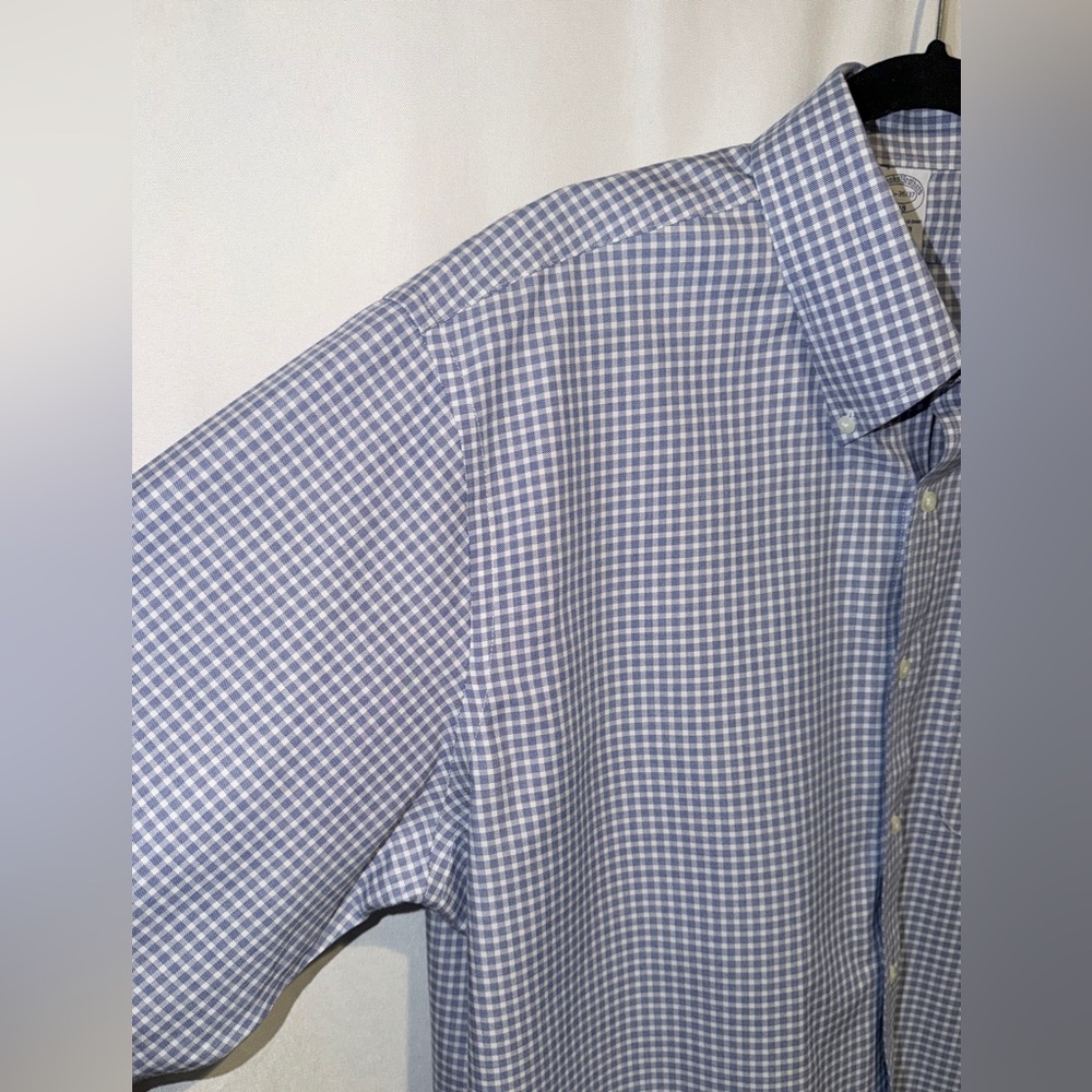 Brooks Brothers 1818 NON-IRON Long Sleeve Shirt Blue White Plaid Mens 17.5 36/37 - Picture 5 of 11